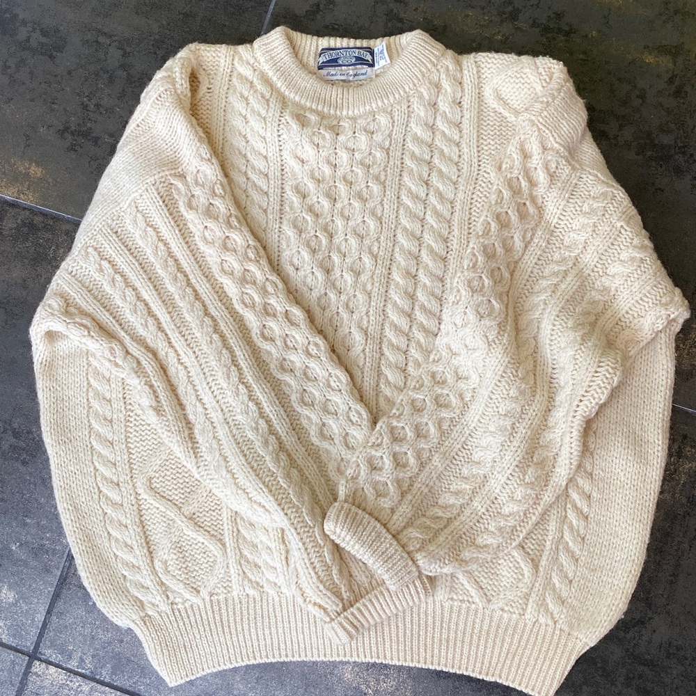 Classic Cream Cable Knit Sweater made in England XL